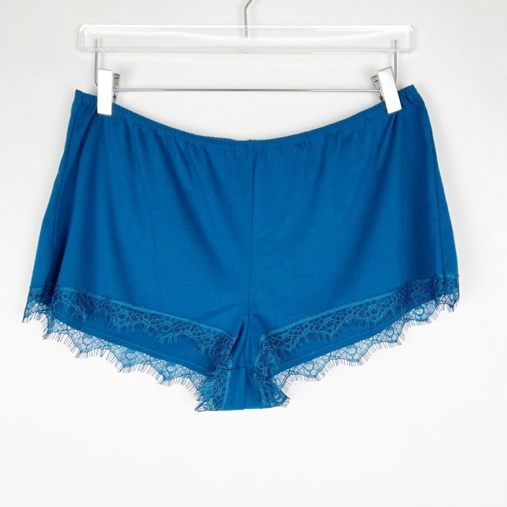 NWOT Adore Me Niomi Loungewear Shorts Women's Size L Blue Sapphire Lace Trim